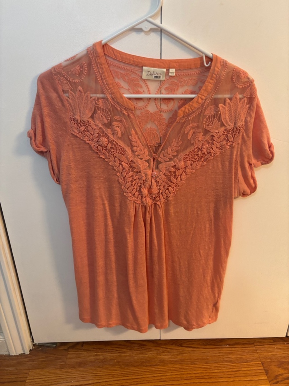 Anthropologie, Deletta Coral Lace-Trim V-Neck Blouse